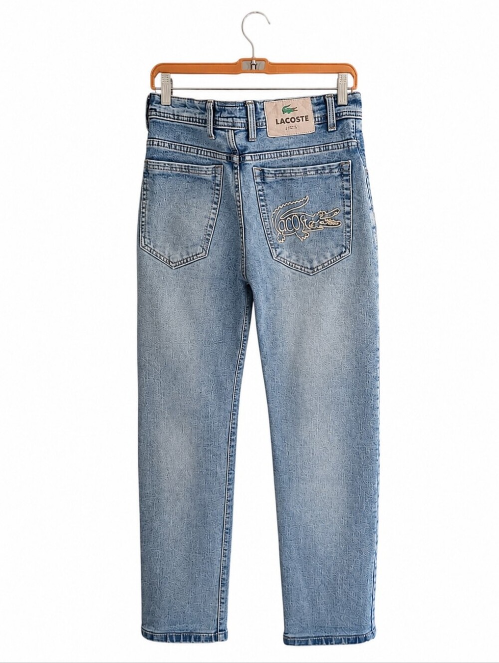 Lacoste Men's 30 Blue Denim Jeans Straight Leg Embroidered Croc Logo Vintage Was